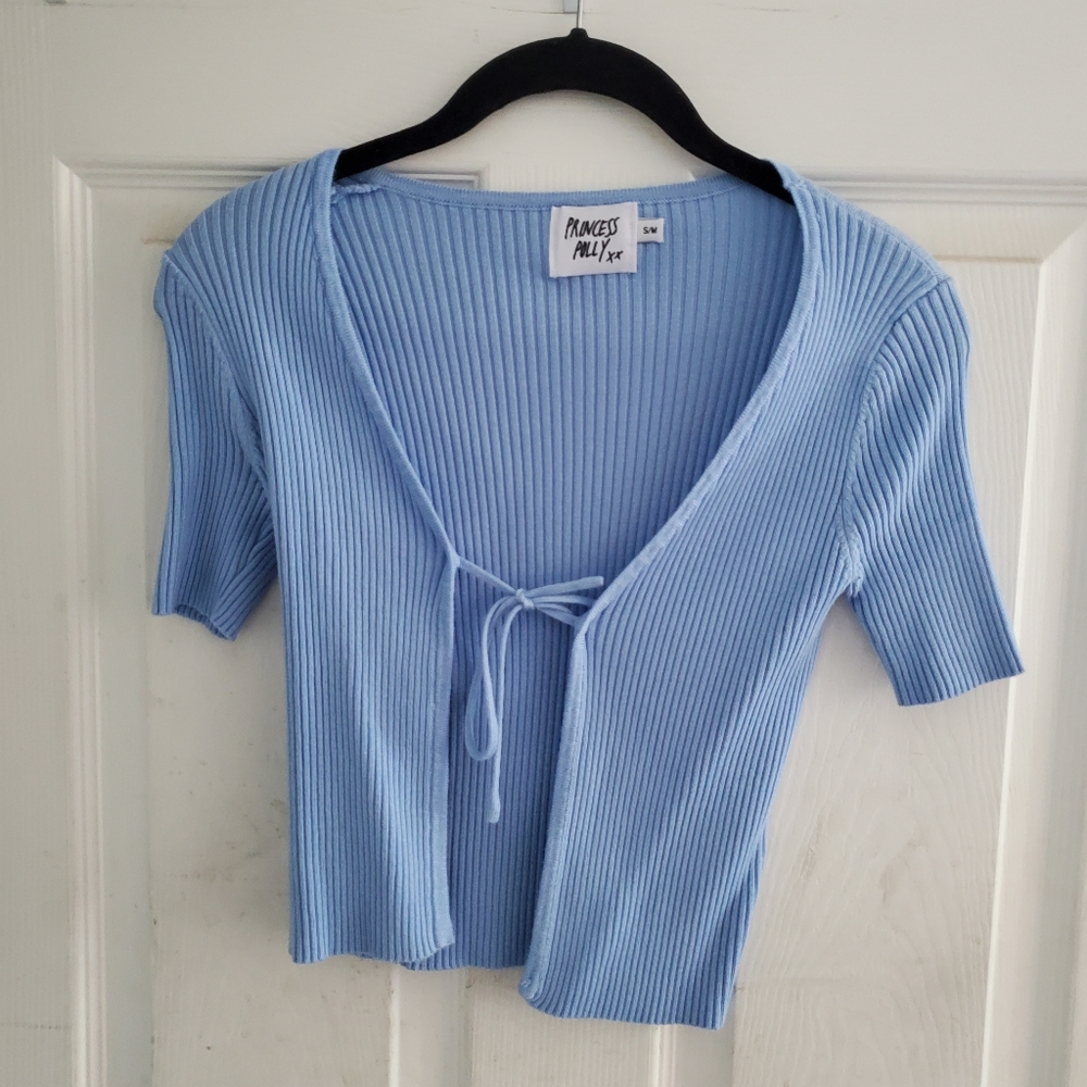 Princess Polly Ribbed Cropped Tie Front Top